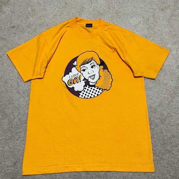 Vintage 90s Yellow ‘I Love GA’ Graphic T-Shirt Large - Picture 1 of 6